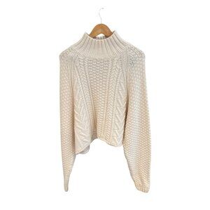 Black Palms The Label Cream Cable Knit Wool Turtleneck Sweater Women’s Small 100